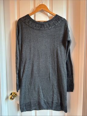 Grace & Lace Textured Crew Neck Sweater Dress - Gray